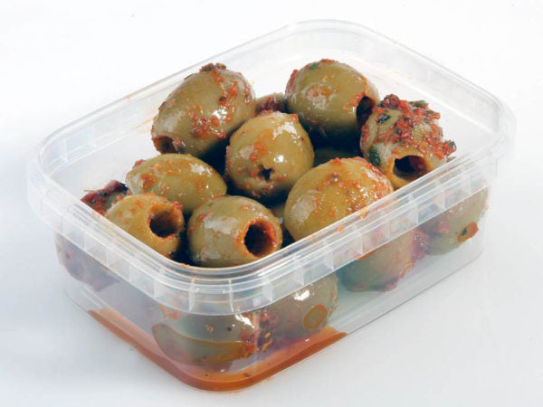 Pikant gewürzte grüne Olive