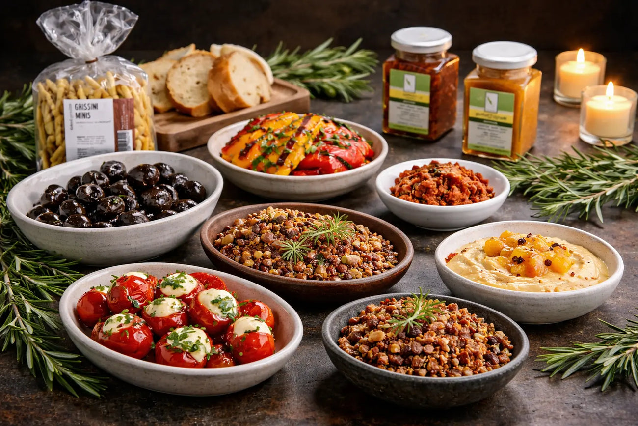 Große Auswahl mediterraner Antipasti in Schalen – Vielfalt für den Wiederverkauf